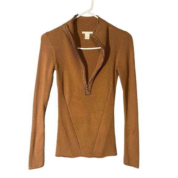 H&M Dusty Rose Ribbed Long Sleeve Half Zip Pullover Knit Sweater Women Sz XS - Picture 2 of 7